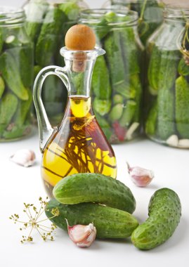 Harvesting and canning cucumbers clipart