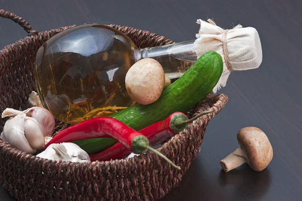 해바라기 기름과 야채 — 스톡 사진