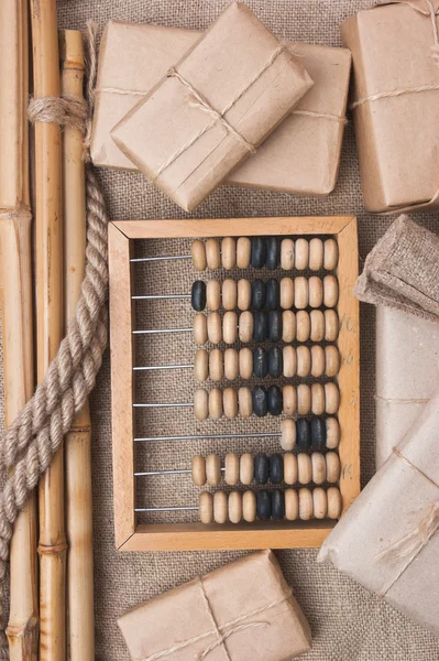 Stilleben i en lagerlokal med abacus Royaltyfria Stockfoton