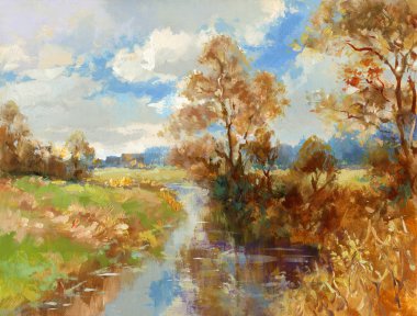 Fall landscape painting clipart