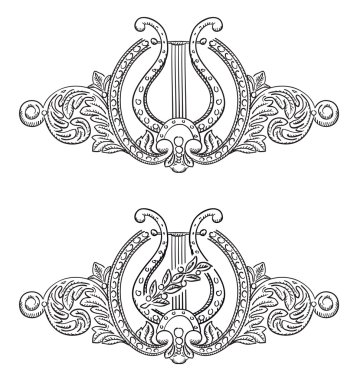 Ancient lyre and decorative elements. clipart