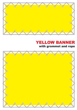Yellow banner with grommet and rope. clipart