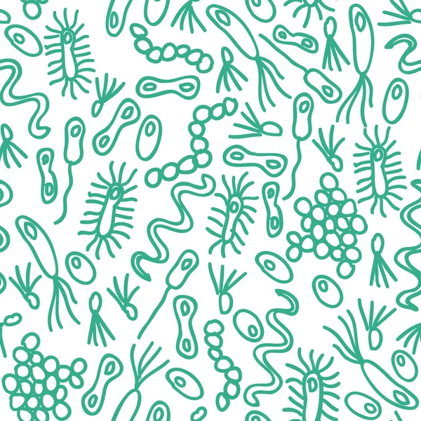 En mängd olika bakterier. sömlös bakgrund. — Stock vektor