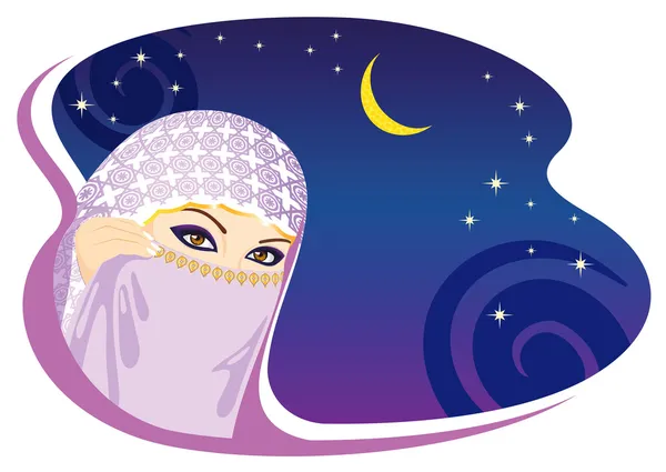 Femme musulmane et nuit arabe . — Image vectorielle