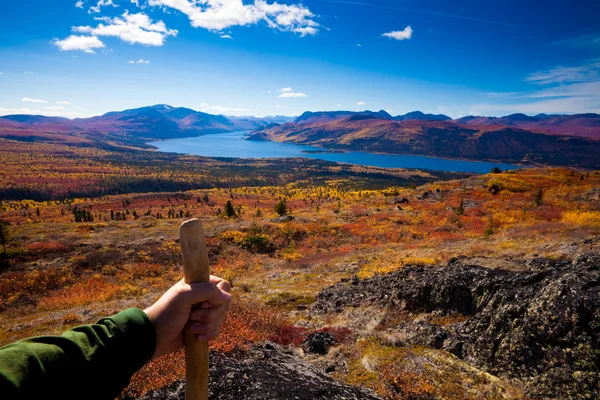 Turysta w kolorach jesieni tundra — Zdjęcie stockowe