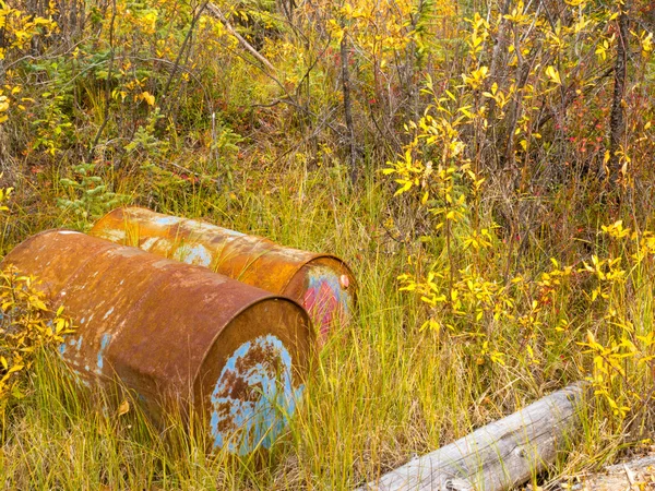Rusting oil barrels being an environmental hazard — Stock Photo, Image