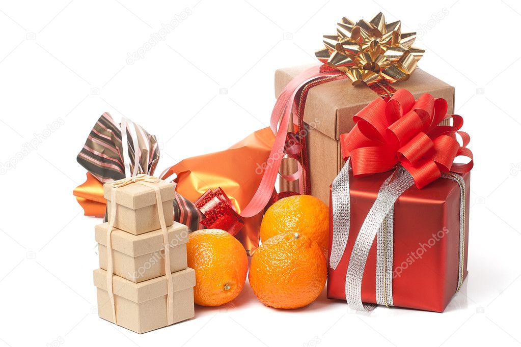 Heap of presents and mandarins