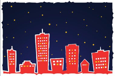  illustration of stylized city at night