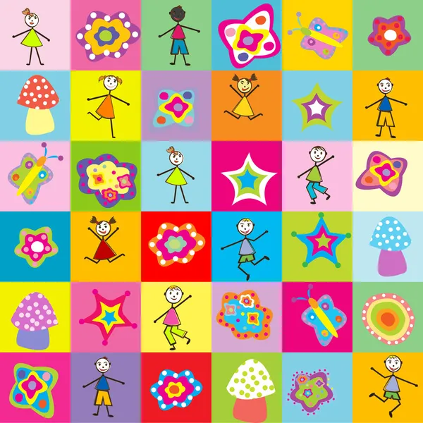 Pattern with toys and kids for kindergarten — Stock Photo, Image