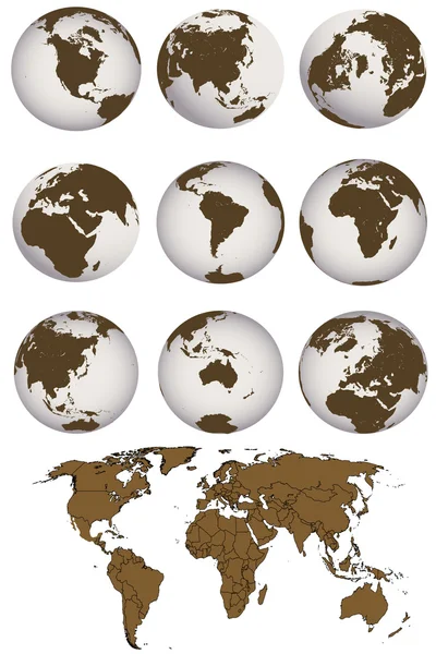 Mapa del mundo y globos terrestres — Foto de Stock