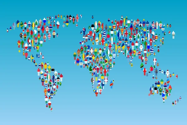Globaliseringen, världskarta med gjorda av flaggor — Stockfoto