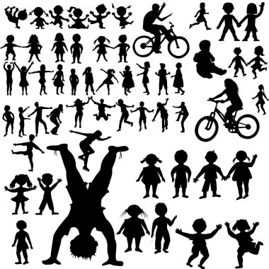 Hand drawn children silhouettes collection clipart