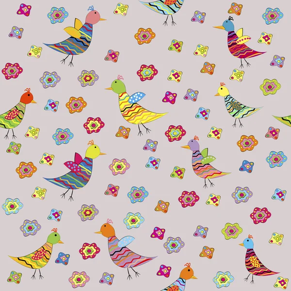 鳥や花、子供のためのシームレスなパターン — ストック写真