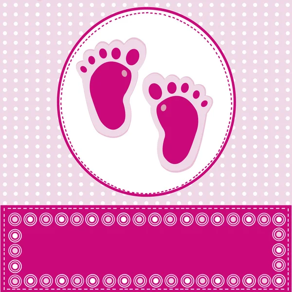 Baby girl greeting card with foot steps — Stockfoto
