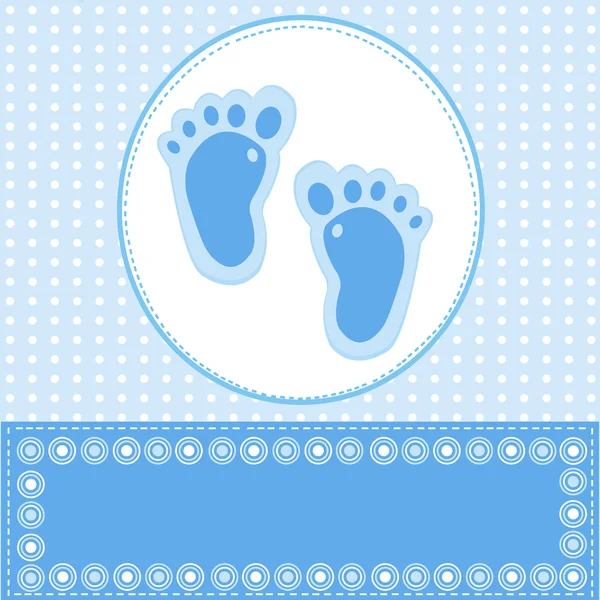 Bebê menino cartão de saudação com passos pé — Fotografia de Stock