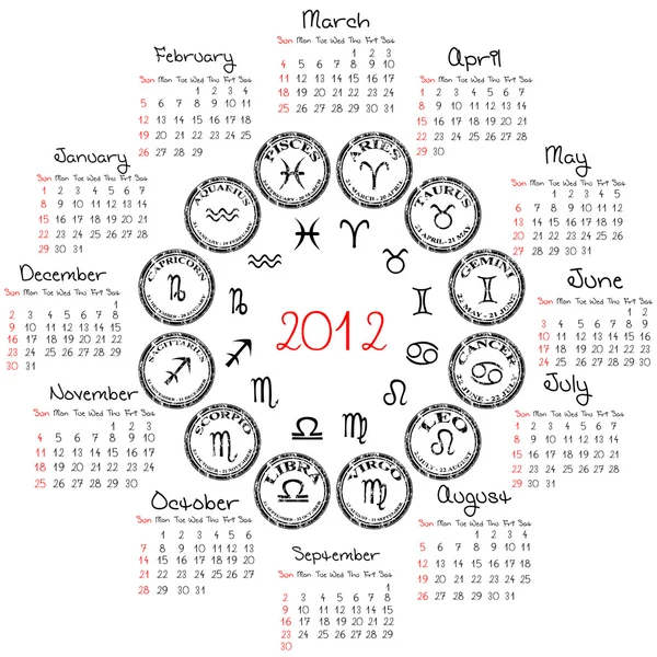 2012 Calendar with zodiacal signs — Stock Photo, Image
