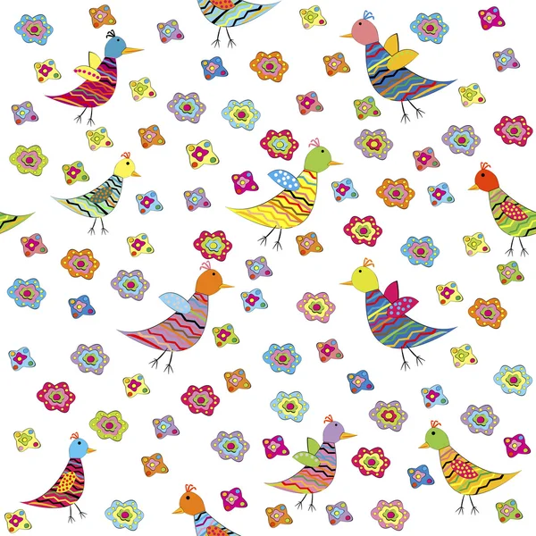 Nahtloses Muster mit Vögeln und Blumen, niedlicher Hintergrund für Kinder — Stockfoto