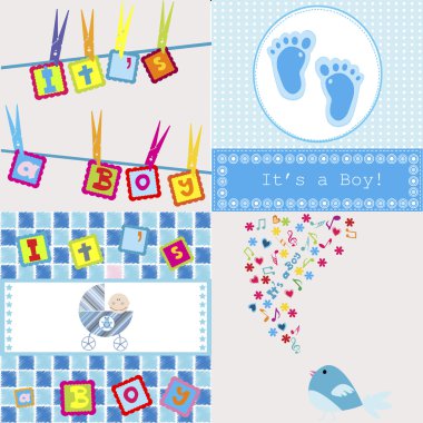 Set of four baby boy announcement cards