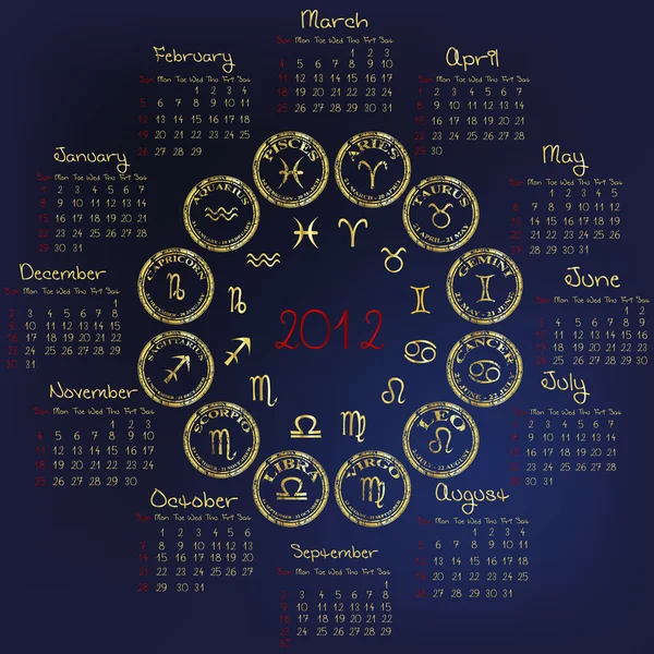 2012 Horóscopo Calendário com signos zodiacais — Fotografia de Stock