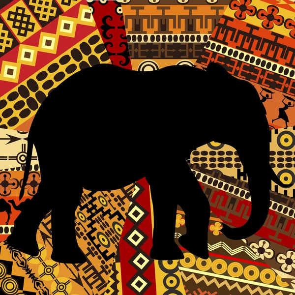 Elephant silhouette on ethnic textures background — Stock Photo, Image