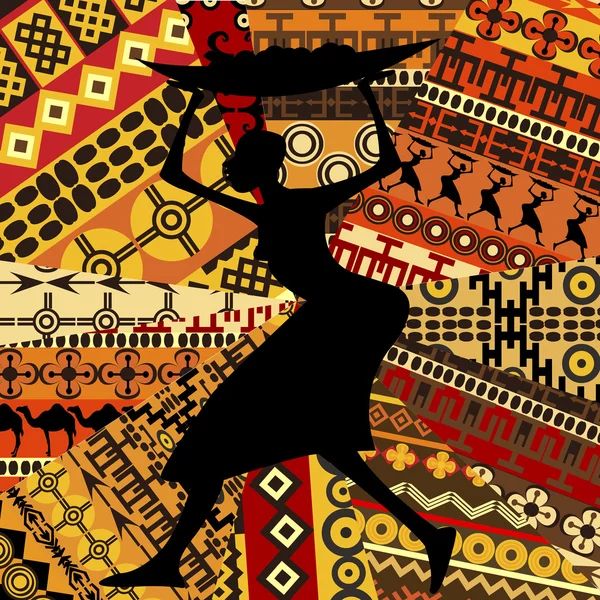 Afrikaanse vrouw op etnische texturen achtergrond — Stockfoto
