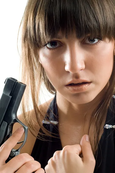 Beautiful girl with gun — Stock Photo, Image