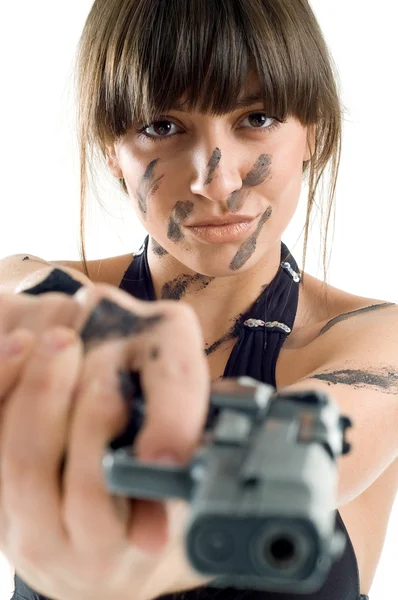 Hermosa chica con pistola — Foto de Stock