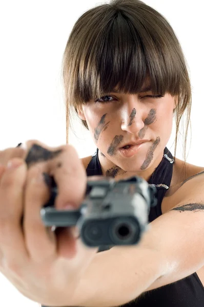 Beautiful girl with gun — Stock Photo, Image