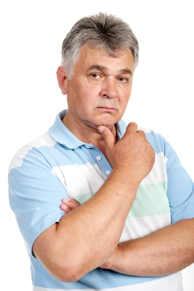 Hombre adulto pose sobre fondo blanco está aislado — Foto de Stock