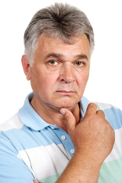 Дорослий чоловік позує на білому тлі ізольований — стокове фото