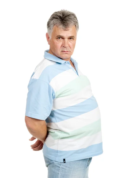 Взрослый мужчина позирует на белом фоне изолирован — стоковое фото