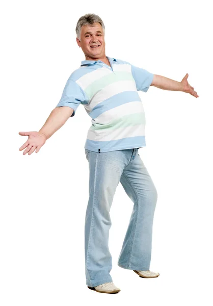 Erwachsener Mann posiert auf weißem Hintergrund ist isoliert — Stockfoto