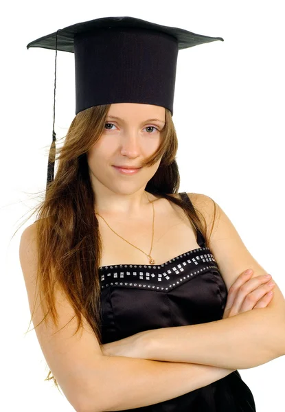 A szép lány a kalapban, a mester — Stock Fotó