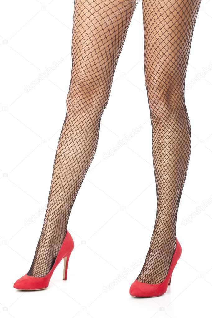 Girl legs in fishnet stocking
