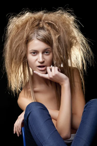 Beautiful woman with wild hair — Stock Photo, Image