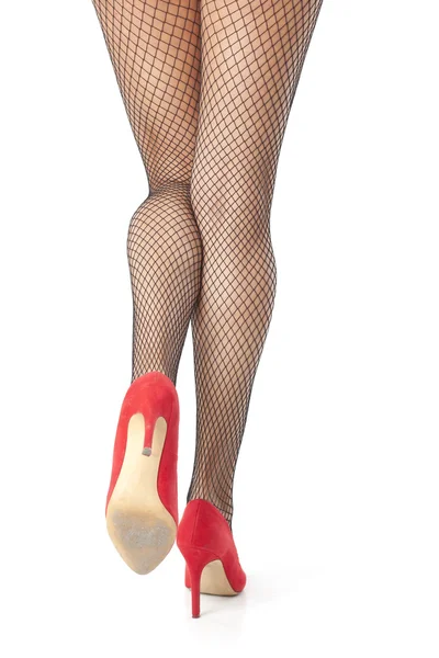 Sexy donna gambe in calze a rete calza — Foto Stock