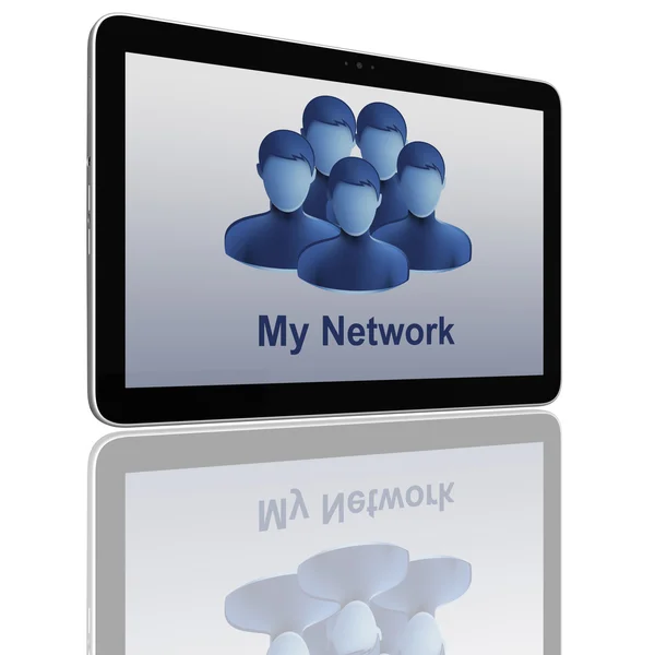 Sociální sítě skupiny počítačů typu tablet — Stockfoto