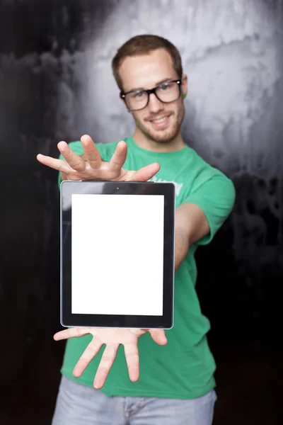 Good Looking Smart Nerd Man With Tablet Computer — Stockfoto