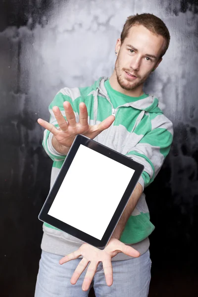 Chytrý muž s tabletovým počítačem — Stock fotografie