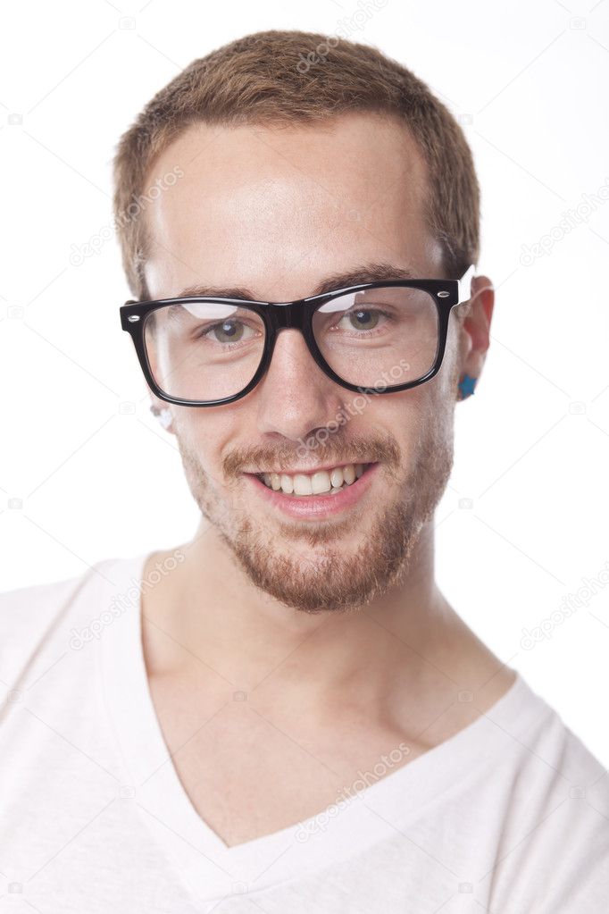 Good Looking Man With Retro Nerd Glasses Smiling