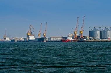 Cargo ship docked in port