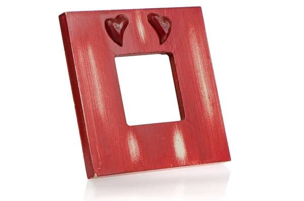 Rode houten picture frame met hart — Stockfoto