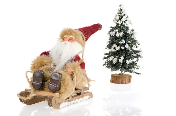 Miniatyr av jultomten på släde — Stockfoto