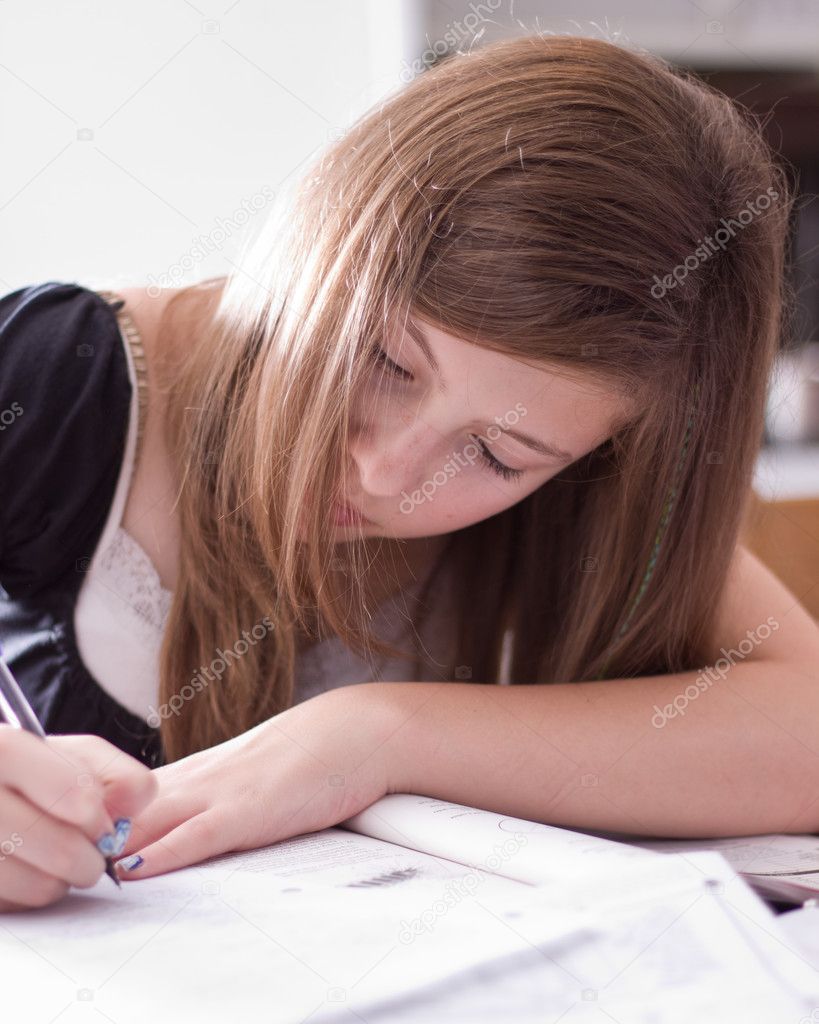 Girl Doing Schoolwork