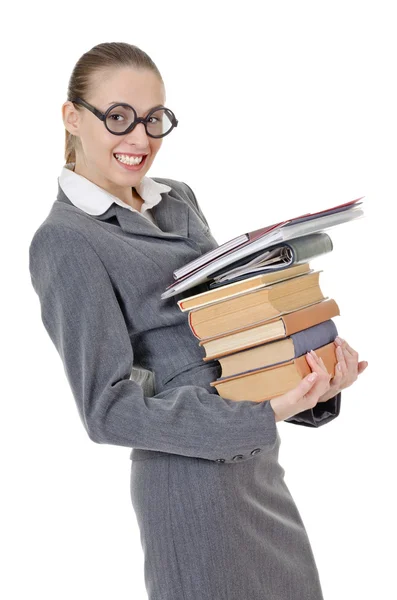 Portrait of a girl with a stack of books — Stock Photo, Image