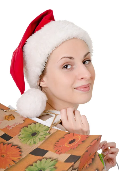 圣诞老人的帽子的女孩 — 图库照片