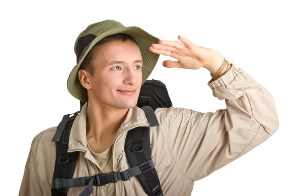 Young man dressed in a tourist — Stock Photo, Image
