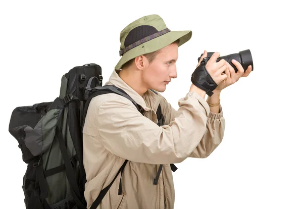 Fiatal férfi öltözött egy turista — Stock Fotó
