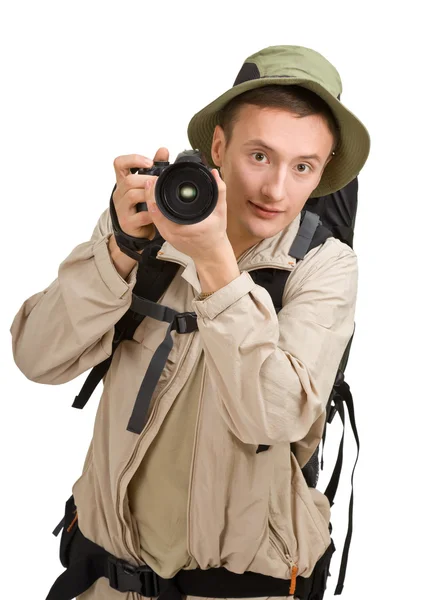 Молодий чоловік одягнений у туристичний — стокове фото