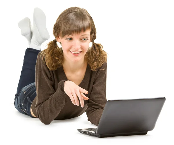 Bilgisayarlı genç kız — Stok fotoğraf